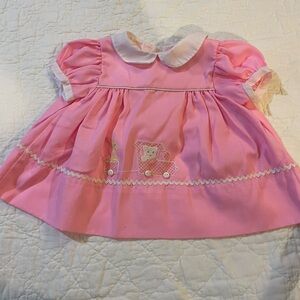 Vintage Betti Terrell Adorable Pink Baby Dress with Embroidery Train 6-9mo